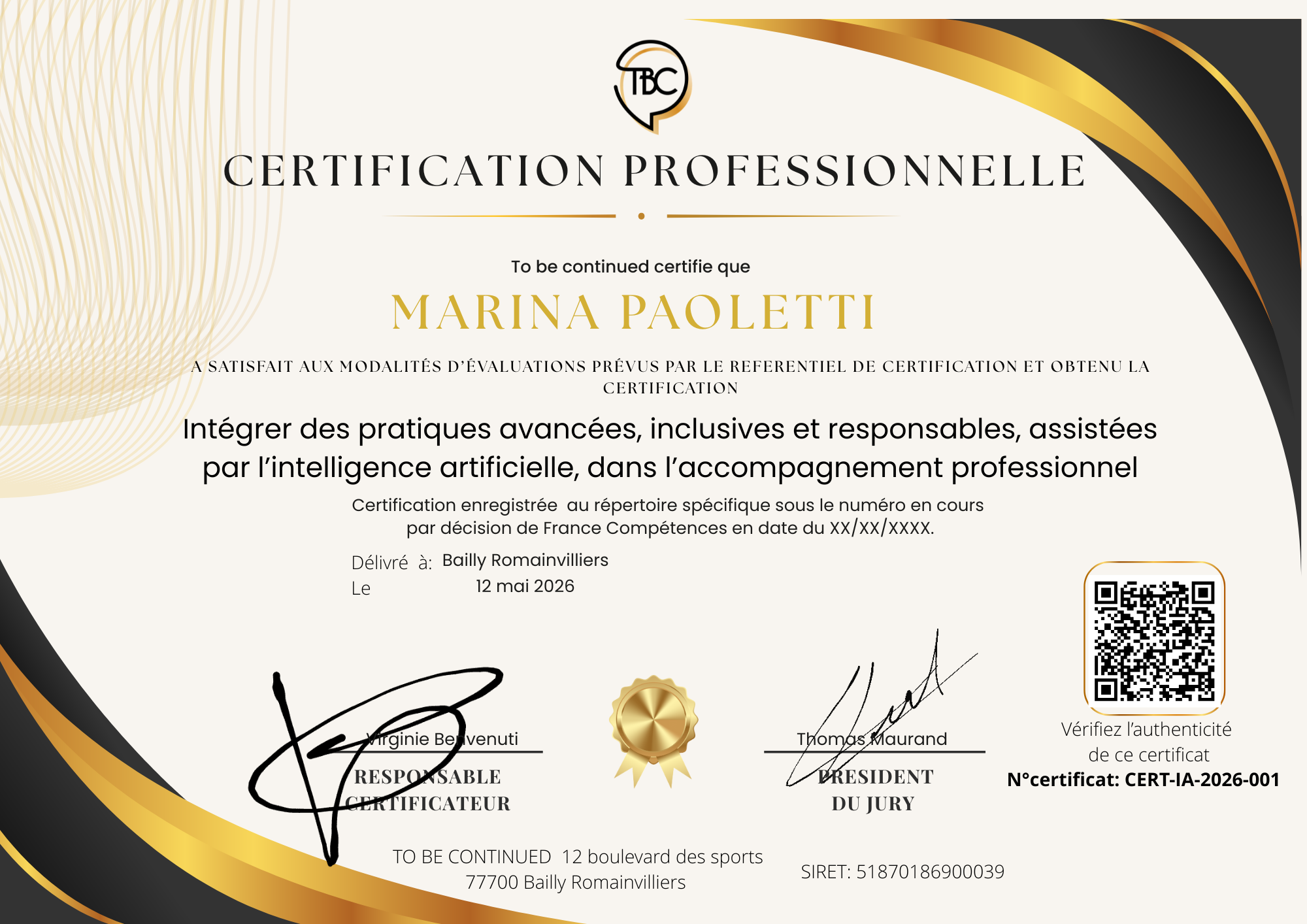 certificat CERT IA 2026 001 1