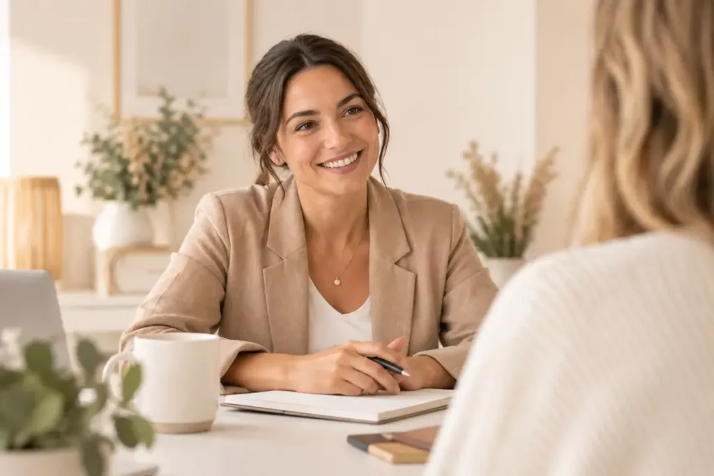Échange bienveillant lors d’une demande d’information sur une formation